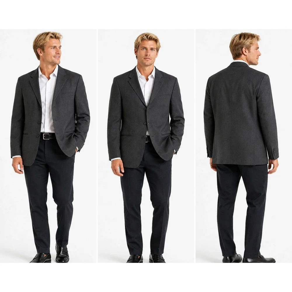 Calvin Klein Blazer 46R Gray Wool Timeless Corporate Business Casual Office
